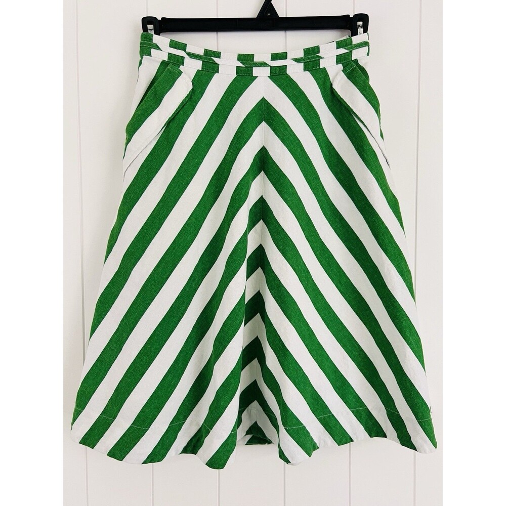 Anthropologie Postmark Green & White Candy Stripe Flare Twirl Skirt Size 6